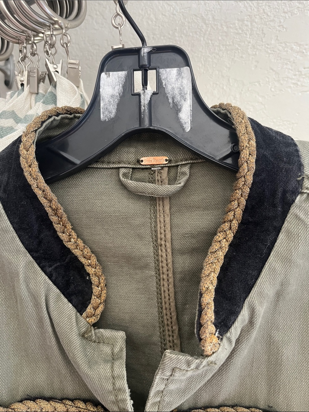 Military -Style Free People Olive Green Ladies Jacket with Decorative Braid - Picture 3 of 6